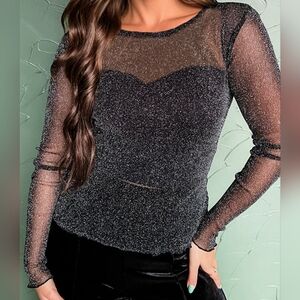 Black Sheer Glitter Top
